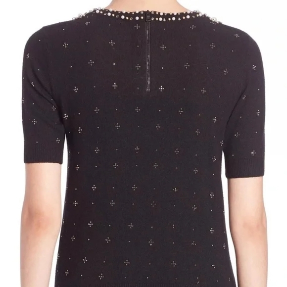 Alice + Olivia Beaded Pearl Embellished Short Sleeve Sweater Neiman Marcus M - Picture 2 of 12